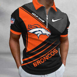 NFL Denver Broncos Polo Shirt, Football Sport Zip Polo Shirt