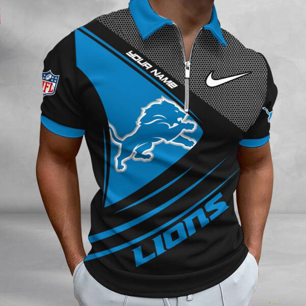 NFL Detroit Lions Polo Shirt, Football Sport Zip Polo Shirt