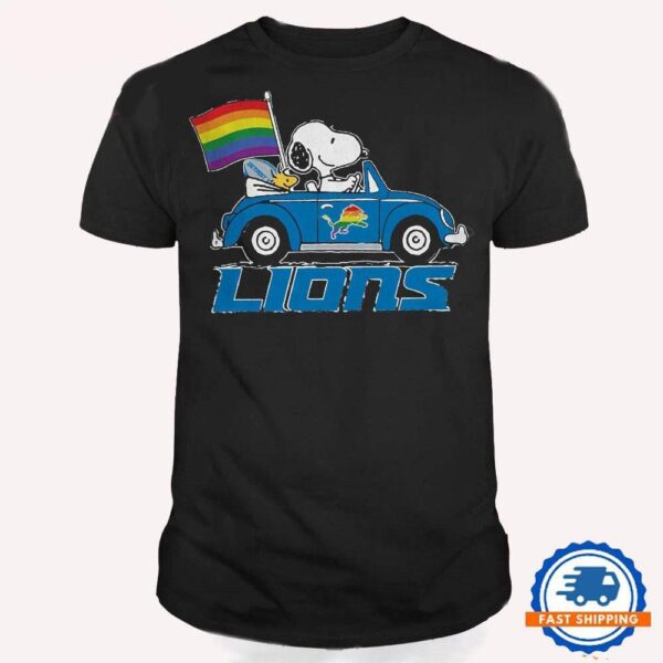 NFL Detroit Lions Snoopy Peanuts LGBT Flag T Shirt, LGBT Pride T Shirt