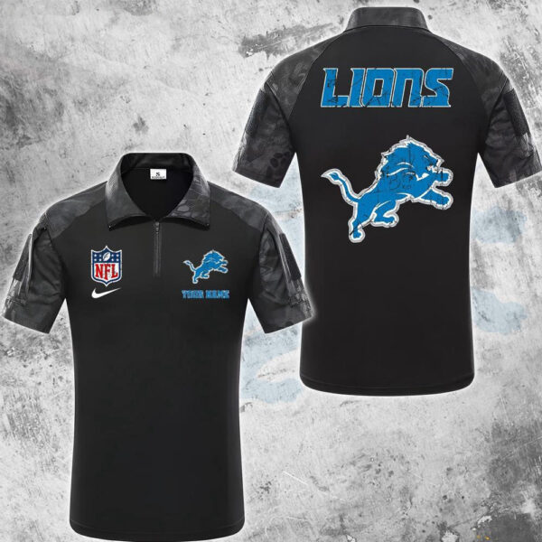 NFL Detroit Lions Tactical Polo Shirt, Custom Football Zip Polo Shirt