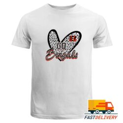 NFL Go Cincinnati Bengals Heart Fitted Leopard 2024 Logo T-Shirt, Gift For Football Fans