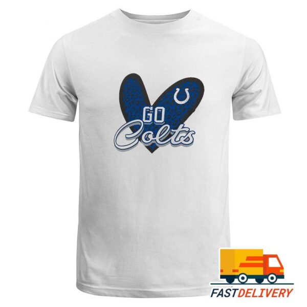 NFL Go Indianapolis Colts Heart Fitted Leopard 2024 Logo T-Shirt, Gift For Football Fans