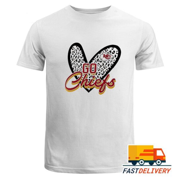 NFL Go Kansas City Chiefs Heart Fitted Leopard 2024 Logo T-Shirt, Gift For Football Fans