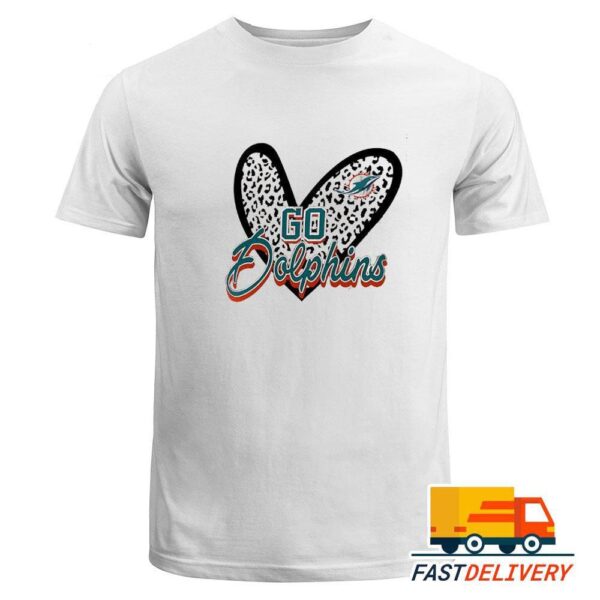 NFL Go Miami Dolphins Heart Fitted Leopard 2024 Logo T-Shirt, Gift For Football Fans