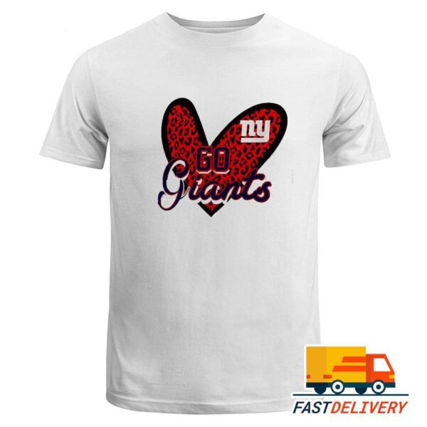 NFL Go New York Giants Heart Fitted Leopard 2024 Logo T-Shirt, Gift For Football Fans