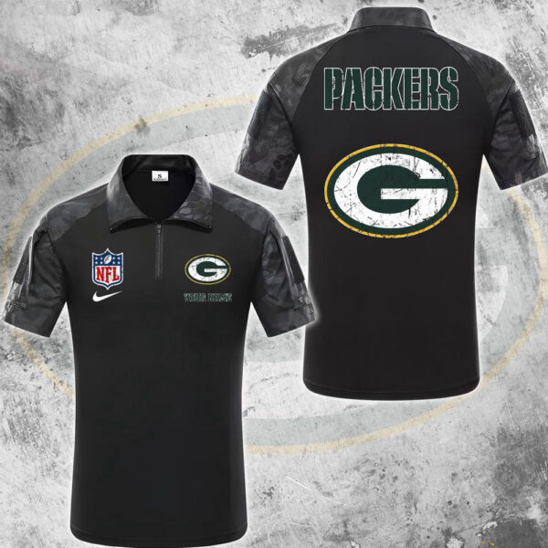 NFL Green Bay Packers Tactical Polo Shirt, Custom Football Zip Polo Shirt