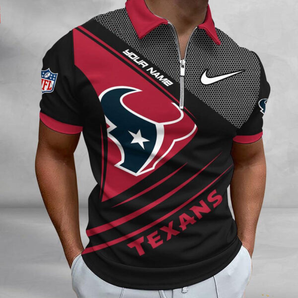 NFL Houston Texans Polo Shirt, Football Sport Zip Polo Shirt