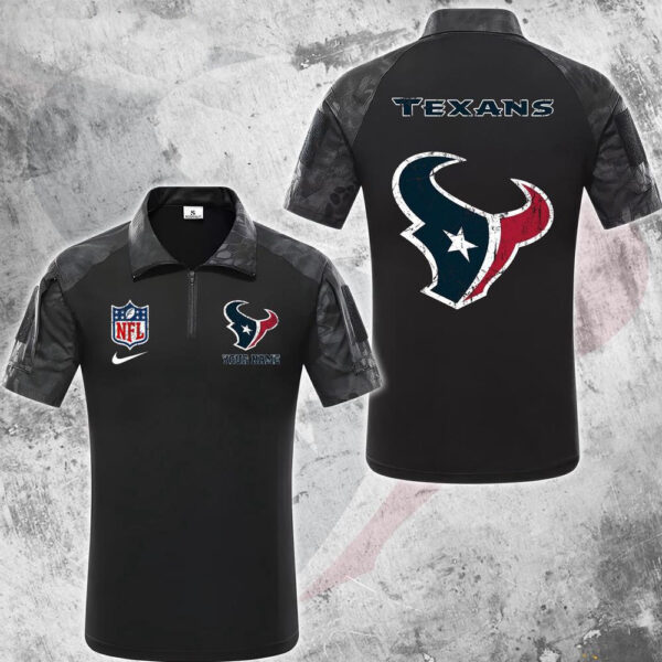 NFL Houston Texans Tactical Polo Shirt, Custom Football Zip Polo Shirt