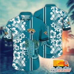 NFL Jacksonville Jaguars Hawaiian Shirt Tropical Flower Gift For Fans Football Lover