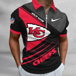 NFL Kansas City Chiefs Polo Shirt, Football Sport Zip Polo Shirt