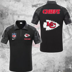 NFL Kansas City Chiefs Tactical Polo Shirt, Custom Football Zip Polo Shirt