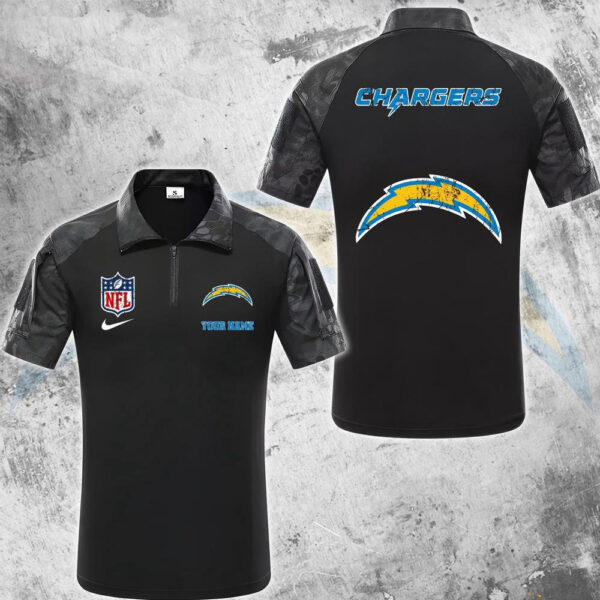 NFL Los Angeles Chargers Tactical Polo Shirt, Custom Football Zip Polo Shirt