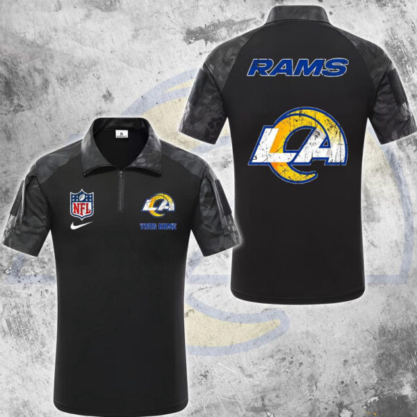 NFL Los Angeles Rams Tactical Polo Shirt, Custom Football Zip Polo Shirt