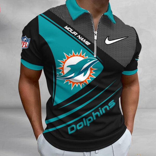 NFL Miami Dolphins Polo Shirt, Football Sport Zip Polo Shirt