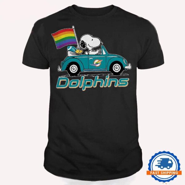 NFL Miami Dolphins Snoopy Peanuts LGBT Flag T Shirt, LGBT Pride T Shirt