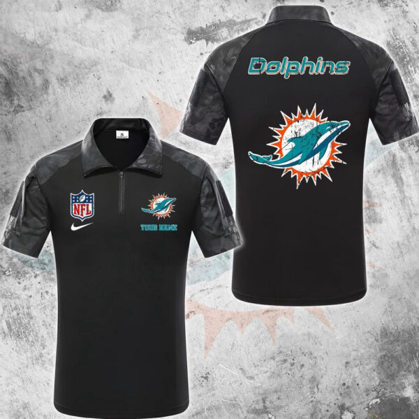 NFL Miami Dolphins Tactical Polo Shirt, Custom Football Zip Polo Shirt