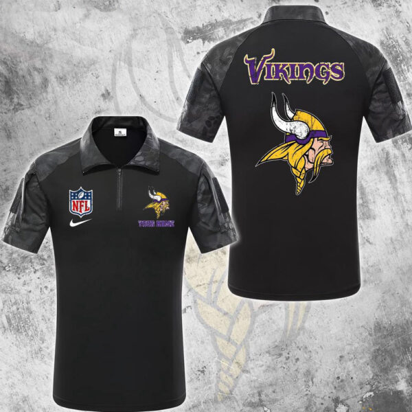 NFL Minnesota Vikings Tactical Polo Shirt, Custom Football Zip Polo Shirt