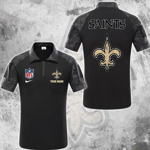 NFL New Orleans Saints Tactical Polo Shirt, Custom Football Zip Polo Shirt