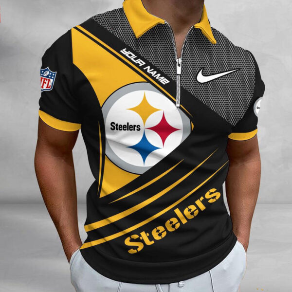 NFL Pittsburgh Steelers Polo Shirt, Football Sport Zip Polo Shirt