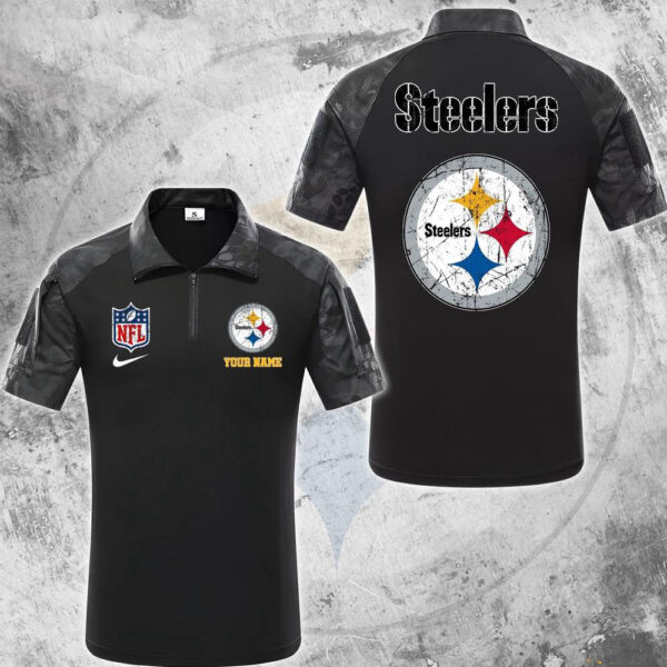 NFL Pittsburgh Steelers Tactical Polo Shirt, Custom Football Zip Polo Shirt