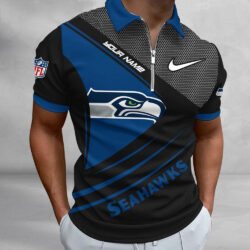 NFL Seattle Seahawks Polo Shirt, Football Sport Zip Polo Shirt