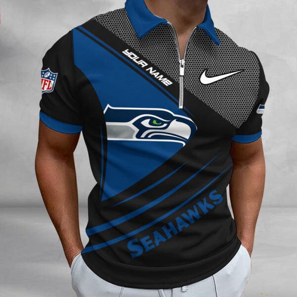 NFL Seattle Seahawks Polo Shirt, Football Sport Zip Polo Shirt