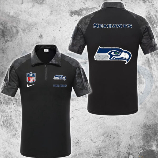 NFL Seattle Seahawks Tactical Polo Shirt, Custom Football Zip Polo Shirt