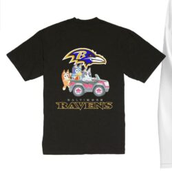 NFL The Bluey Characters Driving Car Baltimore Ravens Shirt, Gift For Football Fans