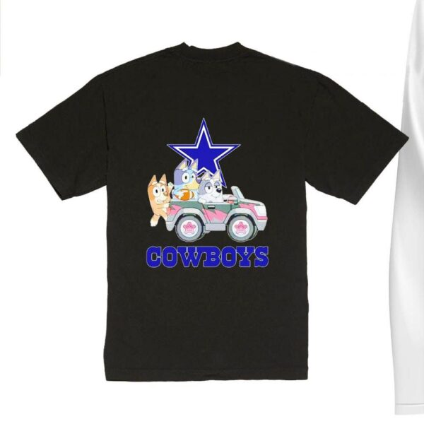 NFL The Bluey Characters Driving Car Dallas Cowboys Shirt, Gift For Football Fans