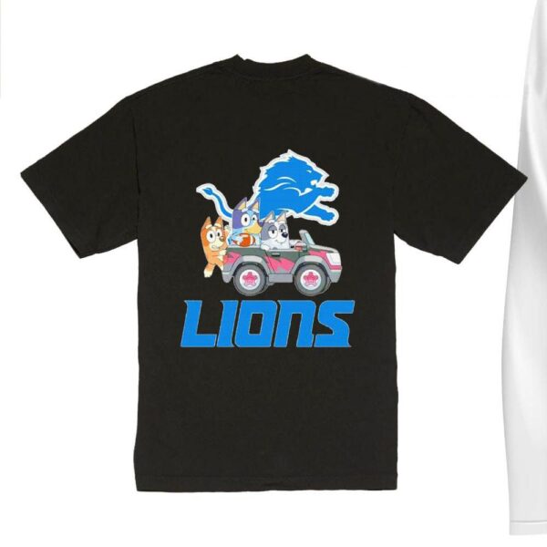 NFL The Bluey Characters Driving Car Detroit Lions Shirt, Gift For Football Fans