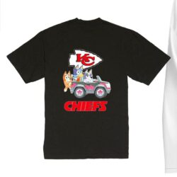 NFL The Bluey Characters Driving Car Kansas City Chiefs Shirt, Gift For Football Fans