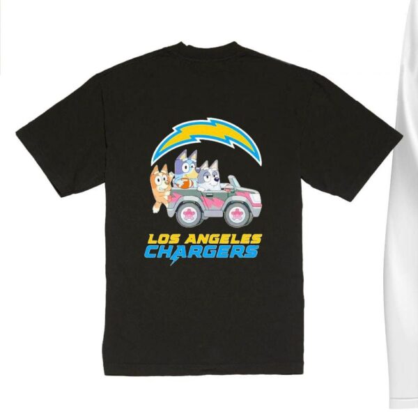 NFL The Bluey Characters Driving Car Los Angeles Chargers Shirt, Gift For Football Fans