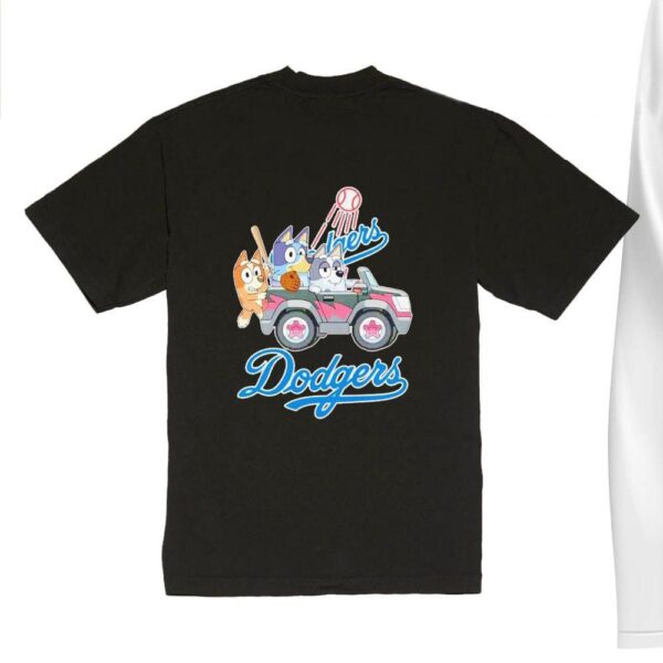 NFL The Bluey Characters Driving Car Los Angeles Dodgers Shirt, Gift For Football Fans