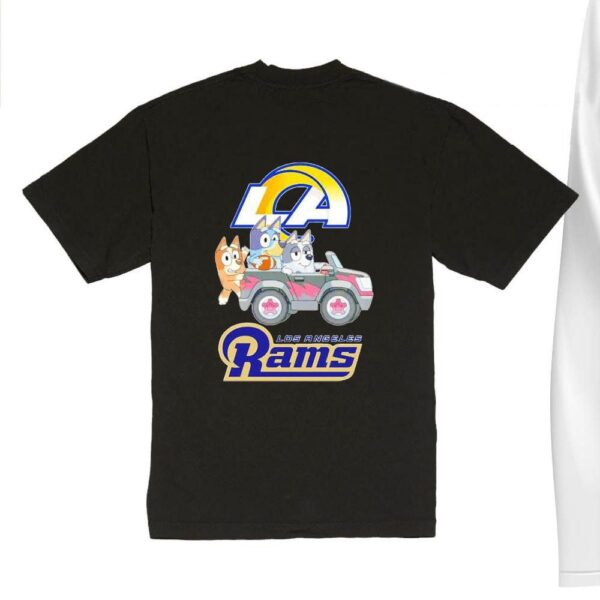 NFL The Bluey Characters Driving Car Los Angeles Rams Shirt, Gift For Football Fans