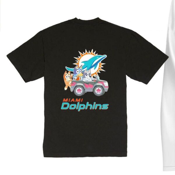 NFL The Bluey Characters Driving Car Miami Dolphins Shirt, Gift For Football Fans