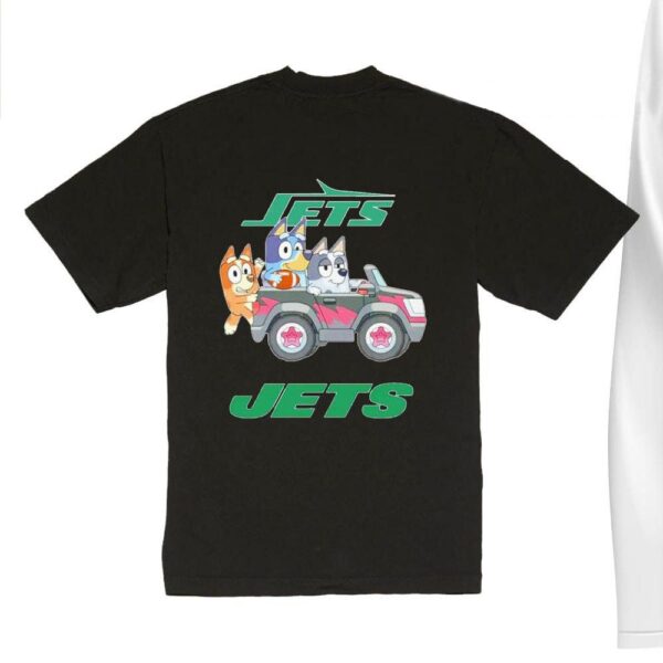 NFL The Bluey Characters Driving Car New York Jets Shirt, Gift For Football Fans