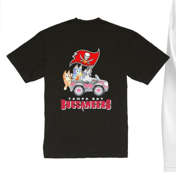 NFL The Bluey Characters Driving Car Tampa Bay Buccaneers Shirt, Gift For Football Fans