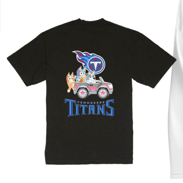 NFL The Bluey Characters Driving Car Tennessee Titans Shirt, Gift For Football Fans