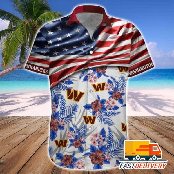 NFL Washington Commanders Hawaiian Shirt Flag Us Style Gift For Fans Football Lover