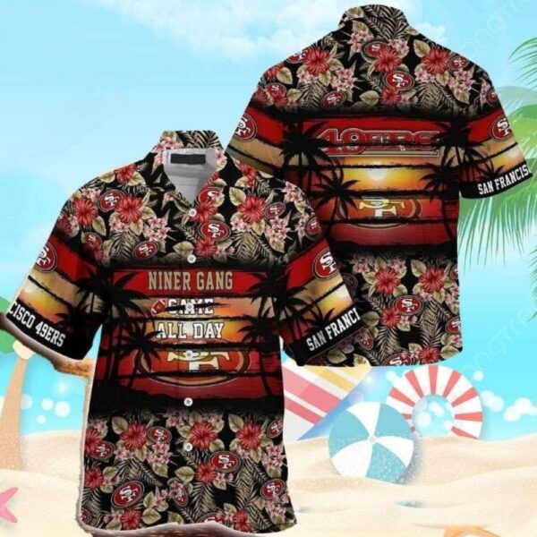 Niner Gang Paradise Black Floral 49ers Hawaiian Shirt