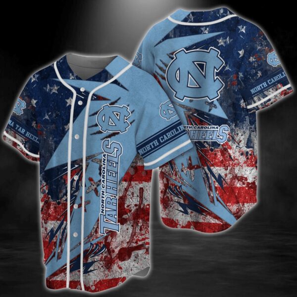 North Carolina Tar Heels NCAA Baseball Jersey Shirt US Flag