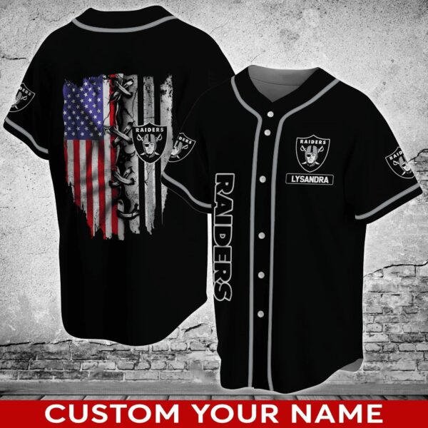 Oakland Raiders Custom Name Flag US Baseball Jersey Shirt