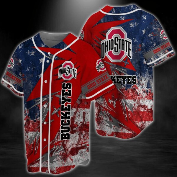 Ohio State Buckeyes NCAA Baseball Jersey Shirt US Flag