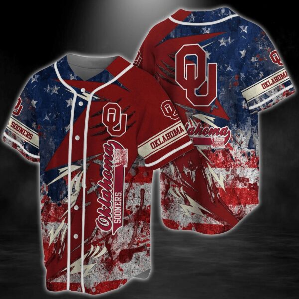 Oklahoma Sooners NCAA Baseball Jersey Shirt US Flag