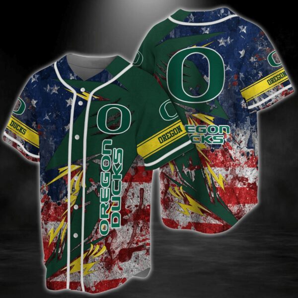 Oregon Ducks NCAA Baseball Jersey Shirt US Flag