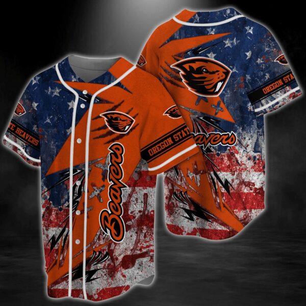 Oregon State Beavers NCAA Baseball Jersey Shirt US Flag