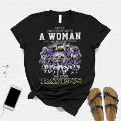 Original 2024 Never Underestimate A Woman Who Understands Football And Loves Baltimore Ravens Signatures Shirt