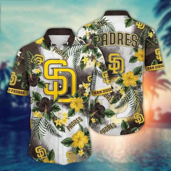 Padres Botanical Pitch – MLB San Diego Floral Stripe Hawaiian Shirt