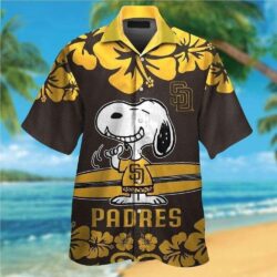 Padres Hawaiian Shirt Featuring Snoopy And Tropical Hibiscus Flowers