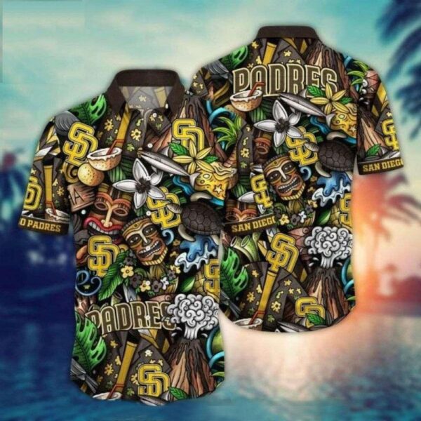 Padres Midnight Tiki – MLB San Diego Themed Black Hawaiian Shirt